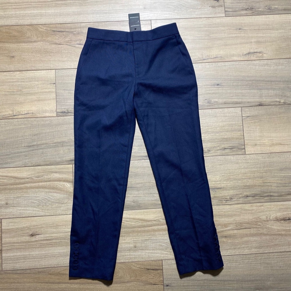 Club Monaco Women's Self Cover Button Pants Lined Tapered Leg Size 0‎ Navy Blue